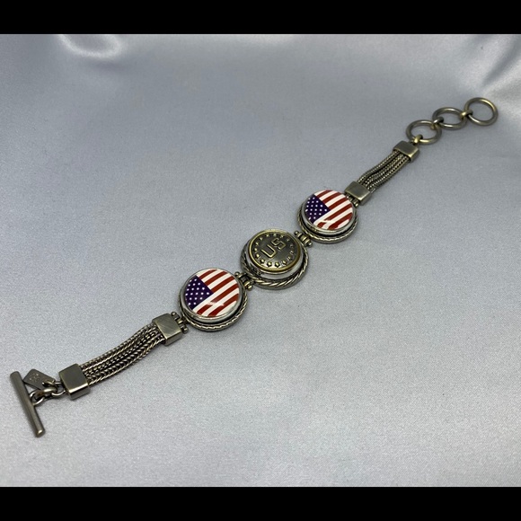 💗Bronze US Flag 3 Charm Ginger Snaps & Co. Snap Button Bracelet - Picture 2 of 8